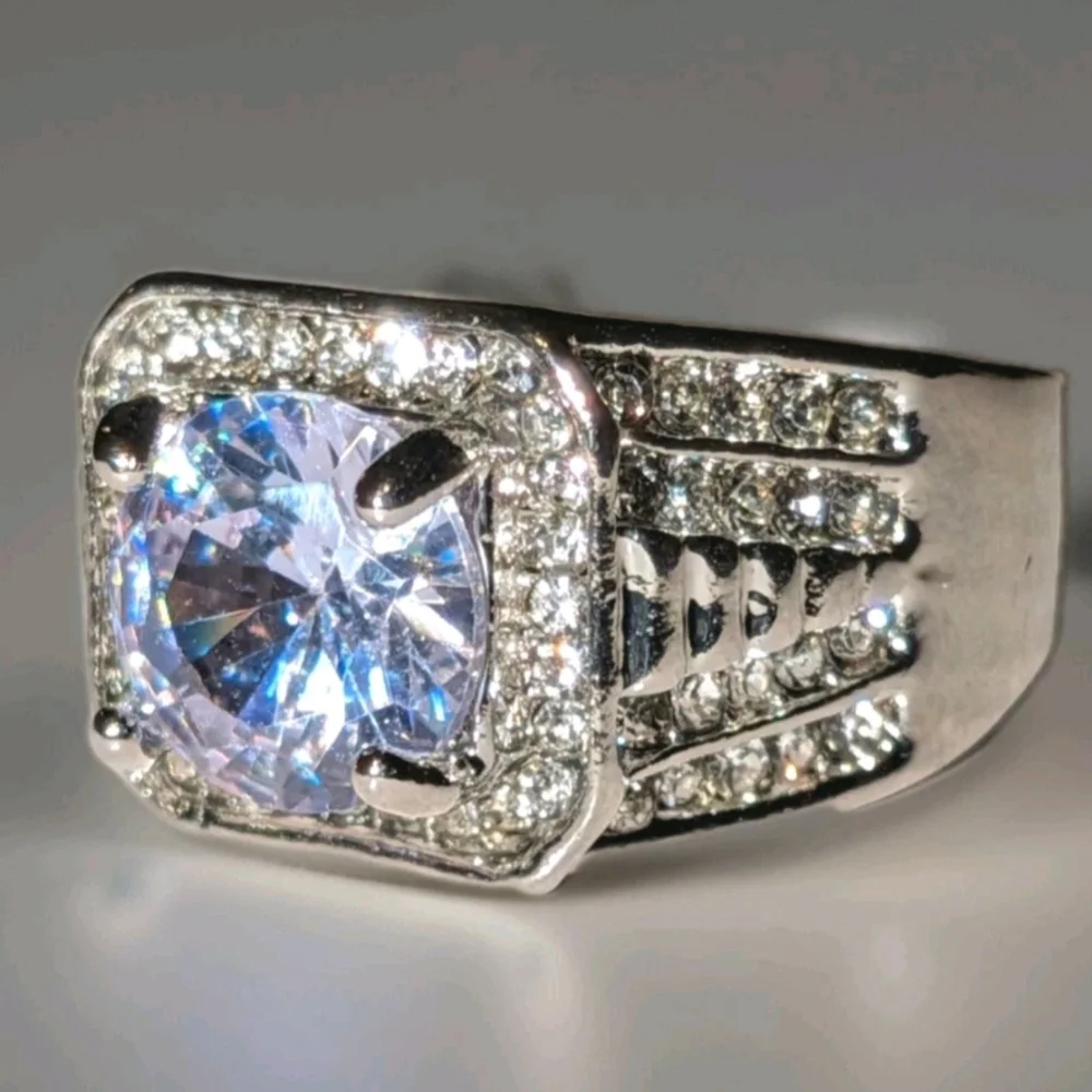 Classic Men's Dazzling 3CT Round Cut Lab Created Diamond Engagement Ring